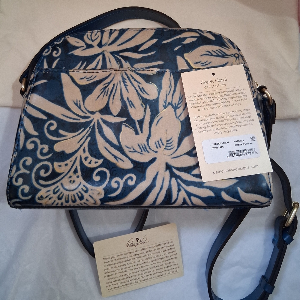 Patricia Nash Artemis Dome Leather Crossbody Bag Greek Floral - Picture 3 of 9